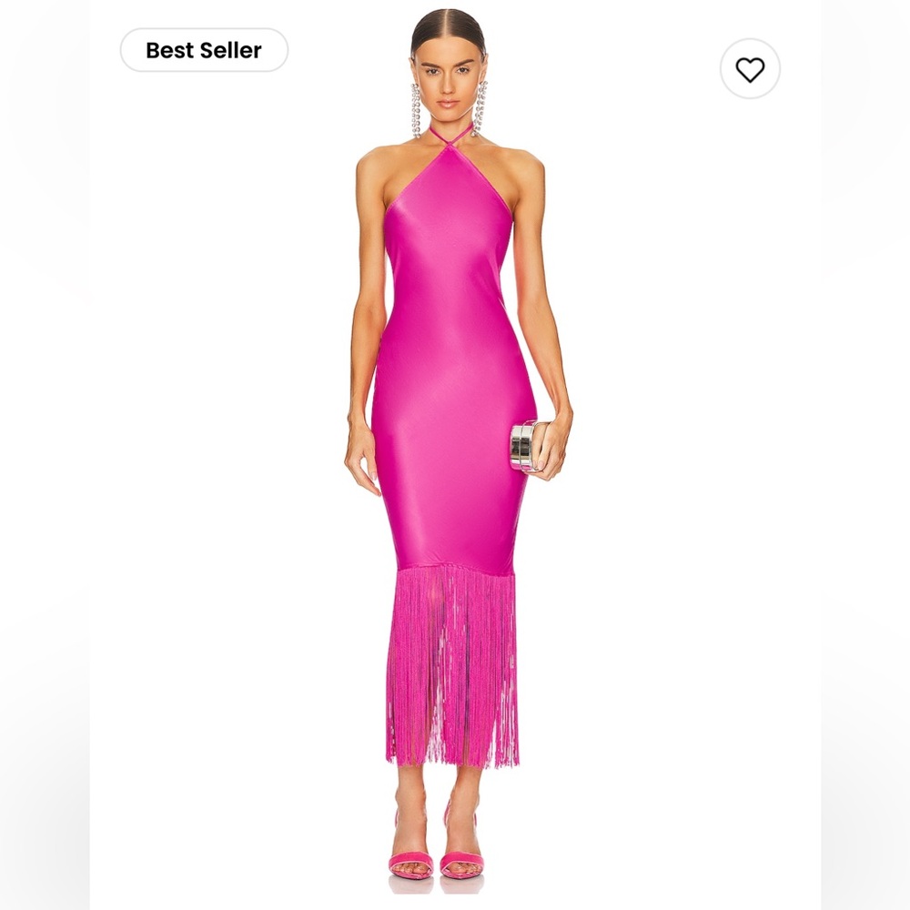 Camila Coelho Payton Maxi Dress | Hot Pink | Halter Neck | Fringe | Size Small